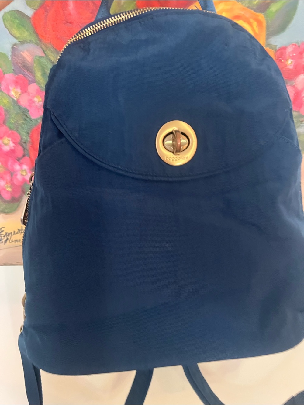 Baggallini Navy Convertible Backpack with Gold Turn-Lock - Picture 7 of 11